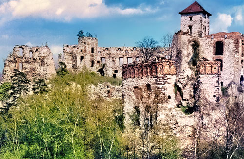 Frontowe zdjęcie zamku Rudno