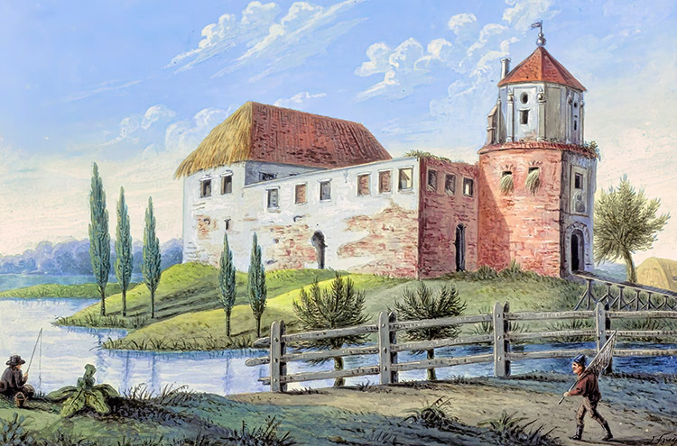 Rekonstrukcja lub stary widok zamku besiekiery